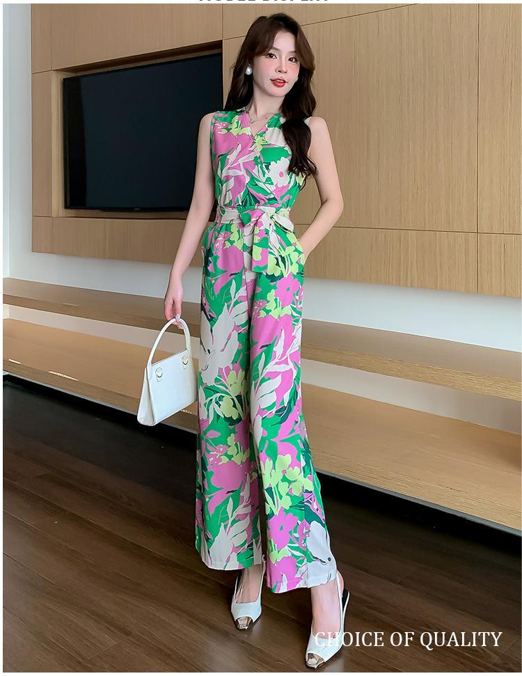 Product Introduction of Áo Voan, Thời Trang Mới Mùa Hè 2025, Cổ Chữ V Thanh Lịch, Phong Cách Cổ Điển Hàn Quốc, Không Tay, Cạp Cao, Chân Rộng, Bộ Áo Jumpsuit Quần, Quần Áo Nữ Hợp Xu hướng Kem Voi set a 8