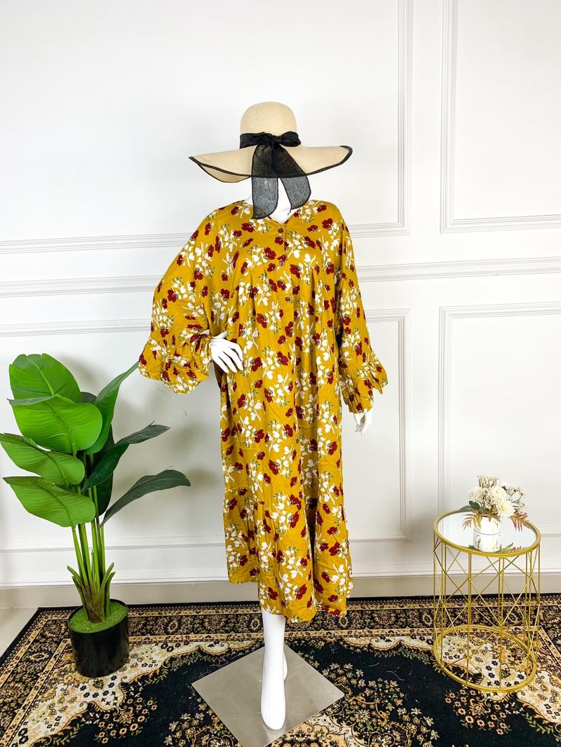 Product Introduction of Jeffeline Daster Jumbo LD 160-180 Bigsize Rayon Premium Grade A Adem Lembut Halus Motif Lucu Barbie Bunga Marble Leopard Macan Leher Vneck Lengan Loncheng Busui Friendly Murah Free Crunchy Bumil Kancing Kerah Tangan Dress Crinkle Midi Wanita 47
