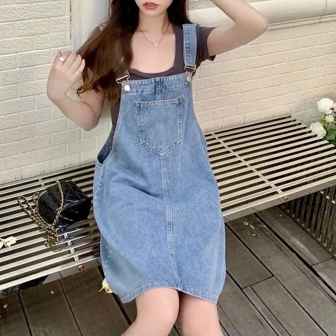 [Beevalue] Jumpsuit Jeans Overall Wanita Rok 3/4 Korean Style Bahan Denim Premium Outfit Wanita Kekinian Overall Rok Denim (1020)