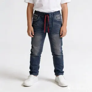 Emteey-Celana Jeans Panjang Anak 1-14 Tahun  whisker Lembut Fashion Denim Laki-laki Perempuan Bayi Bahan Soft Jeans Desain Kombinasi Benang Merah