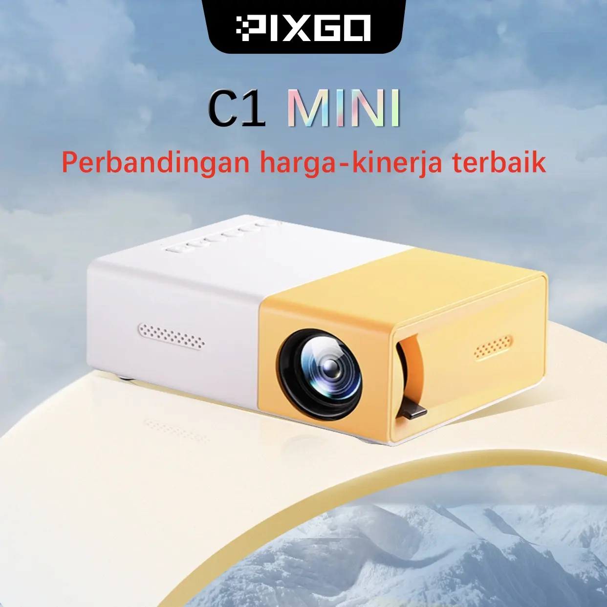 【PixGo Projector】PixGo C1-Protable LED mini Proyektor 50 ANSI 600P-1080P Decoding-Bluetooth mini Home Theater Proyektor