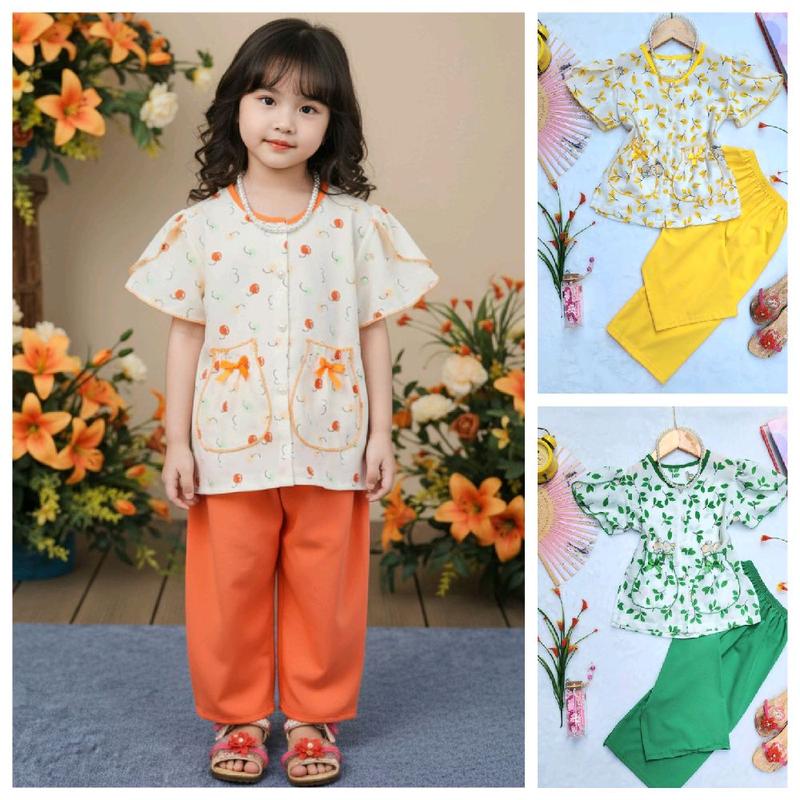    12-44kg  Áo bà ba tay cánh tiên túi tiền vải lụa mềm mát kèm quần dài cho bé cao 1,47m trở lại chuẩn size đồ em gái 