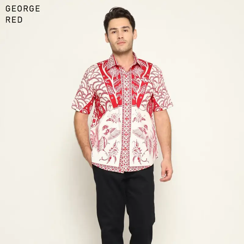 Evercloth George Kemeja Batik Pria Lengan Pendek Hem Batik Cowok Baju Batik Laki-Laki Slim Fit Batik Couple Modern Seragam Keluarga Couple Kantor Sarimbit Katun Stretch 6
