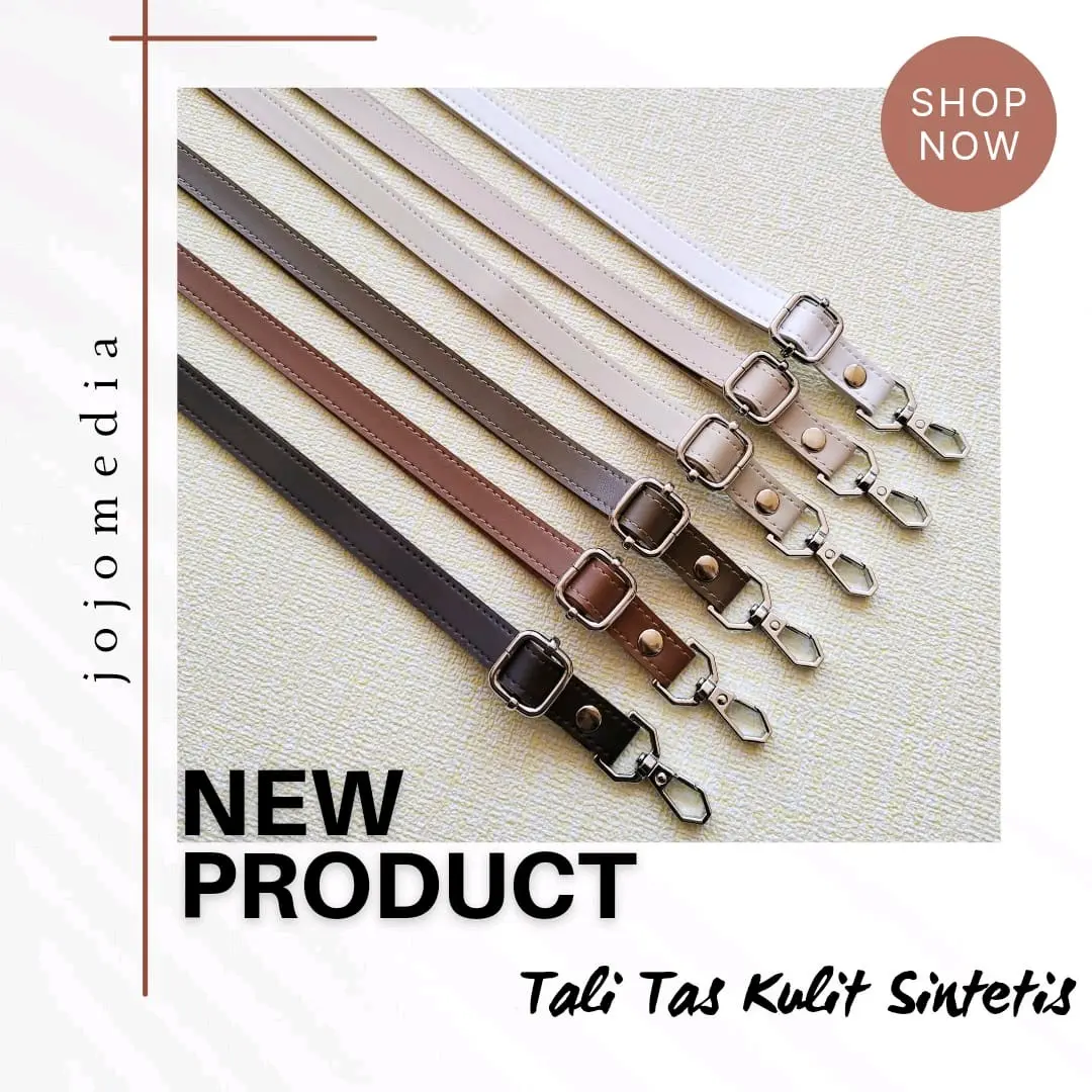 TALI TAS KULIT SINTETIS UK 1,5cm × 130cm CANTOLAN NIKEL/SILVER BENTUK SEGI PREMIUM import