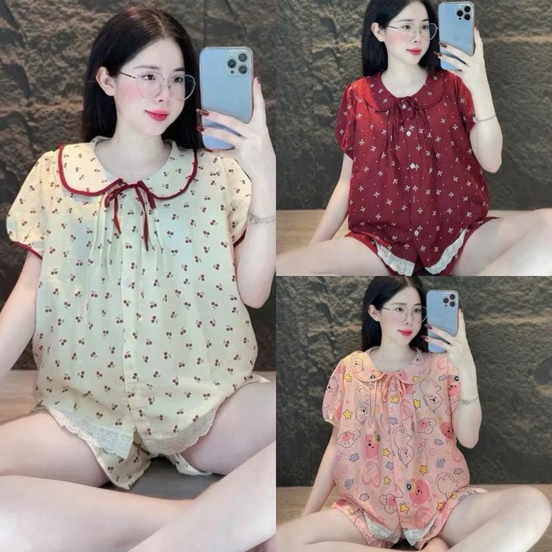 Đồ Bộ Mặc Nhà Bigsize Đùi Form Babydoll 50-100kg Chất Cotton Lụa Mềm Mát Hoạ Tiết Đơn Giản Quần Ngủ Áo Ngủ Size 2XL-4XL Freesize Cho Nữ