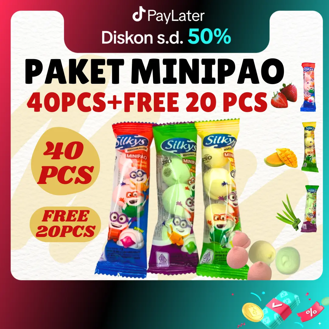 PAKET MARSHMELLOW MINIPAO 40PCS+FREE 20PCS TURUN HARGA MARSHMELLOW MINIPAO ANEKA RASA MANGGA STRAWBERRY PANDAN TERBARU HALAL RASA BUAH BUAHAN CEMILAN ANAK LUCU DAN SEHAT Candy Food Snack Jajanan Jeli Paket Usaha Jajanan SD 1 DUS Jajanan Grosir