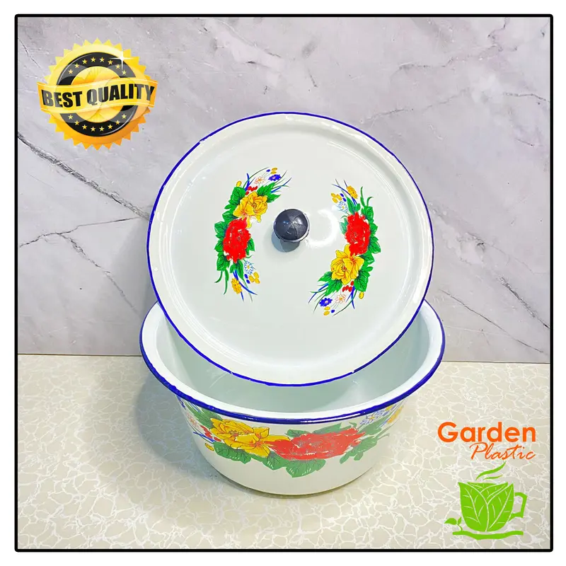 TB BASKOM ENAMEL + LENGKAP TUTUP BLIRIK JADUL VINTAGE HIJAU / PUTIH 20 CM 22 CM 1