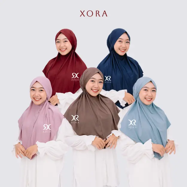 (Xora) French Khimar Size L - Khiban Hijab French Khimar Bandana Kerudung Instan Wanita Muslim Syari