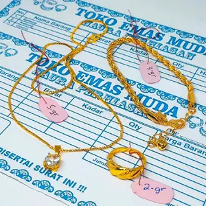 SET PERHIASAN WANITA GELANG TAMBANG ELEGAN BERLAPIS EMAS MUDA FREE SURAT DARI TOKO