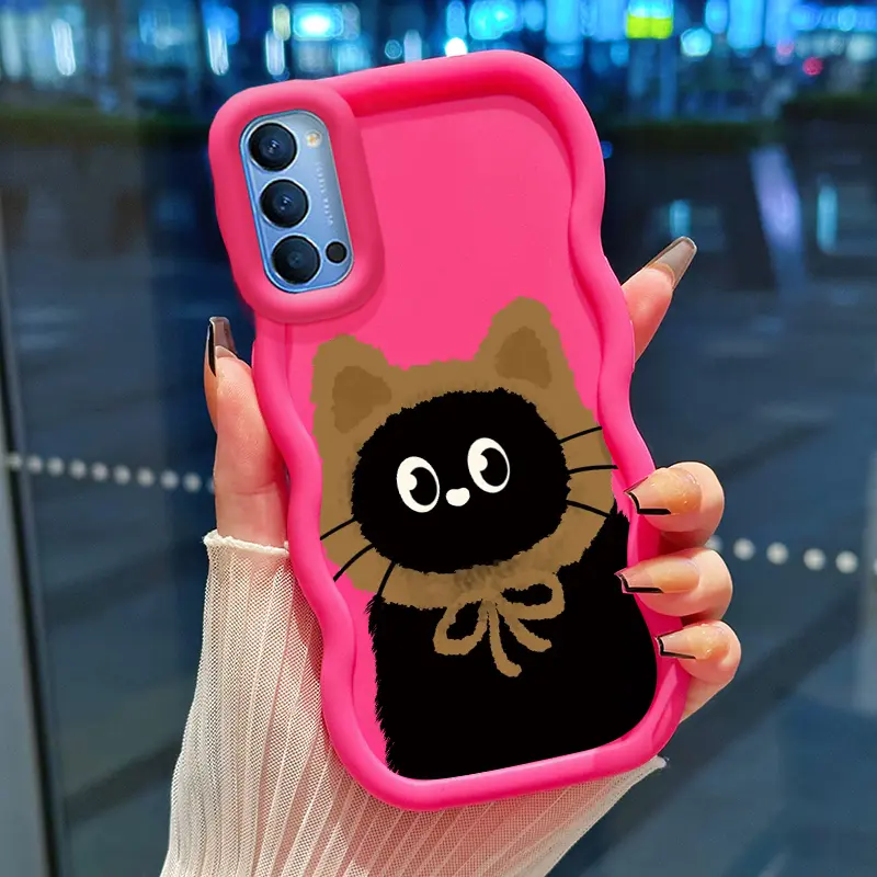 Casing Hp Untuk OPPO Reno 4 4G Case pola Kucing lucu Cesing Kasing baru Casing HP lensa kamera Kesing silikon Gelombang Softcase
