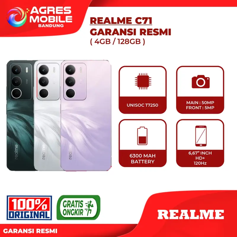 [ TIKTOK ] REALME C71 ( 4GB/128GB ) GARANSI RESMI | UP TO 16GB DYNAMIC RAM | REFRESH RATE 120HZ | 45W SUPERVOOC CHARGE | 6300 MAH | 50MP AI CAMERA