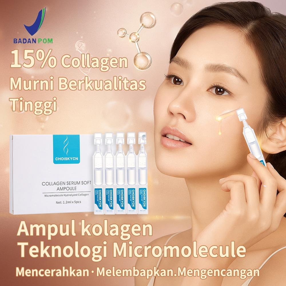 CHOISKYCN Collagen Ampoule 5x1.2ml BPOM – Serum Anti Aging & Whitening | Hydrating, Tightening, Brightening | Skincare Wajah / Collagen Serum / Ampoule Whitening / Anti Wrinkle / Anti Fine Lines / Kor