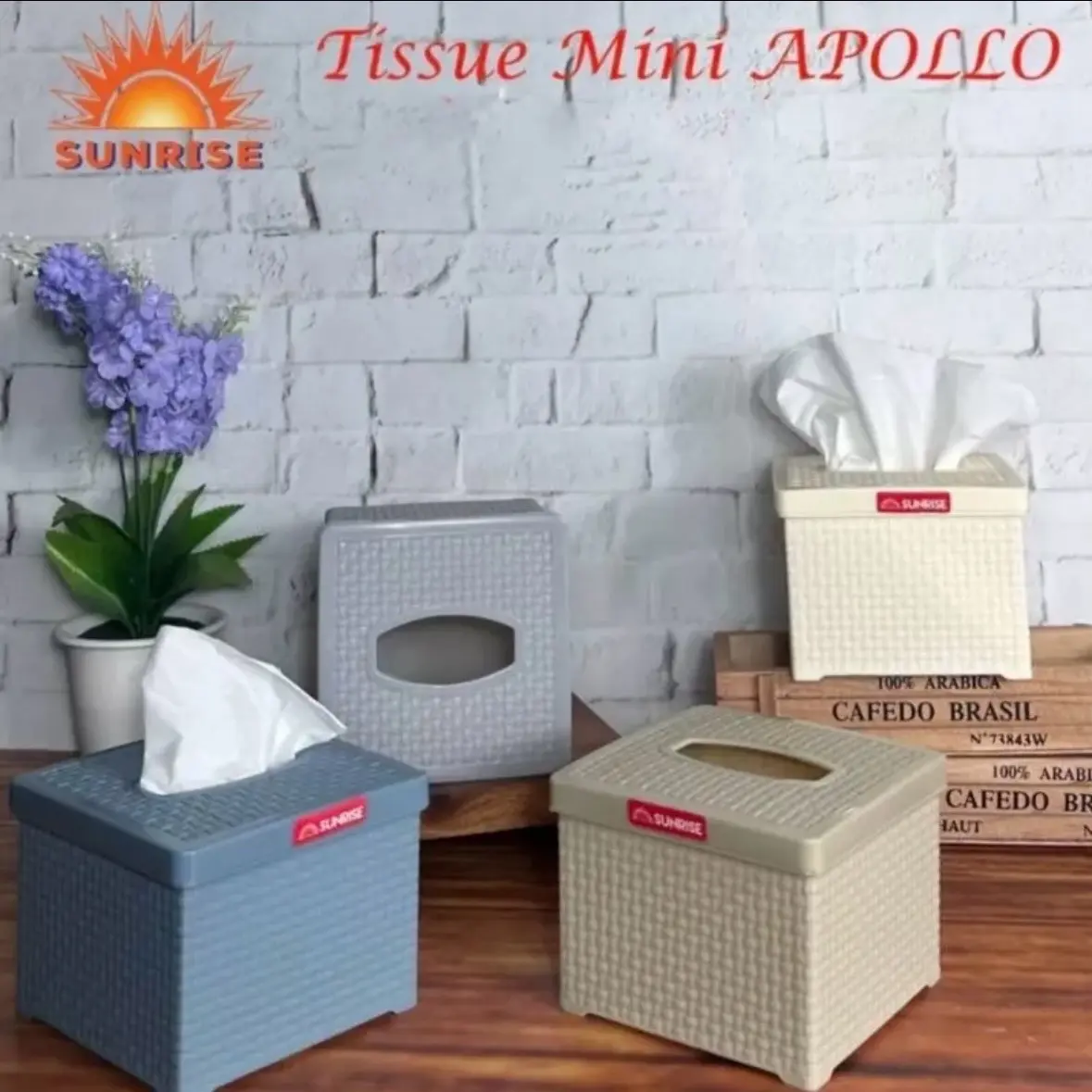 apollo kotak tissue segi plastik motif rotan kecil/tempat tissue segi/tempat tisu segi rotan mini