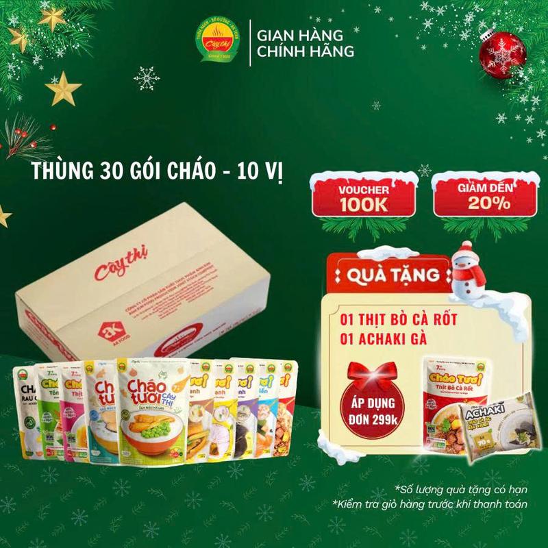 Thùng 30 Gói 10 Vị Cháo Tươi Cây Thị Cung Cấp Dinh Dưỡng Cho Bé Ăn Dặm Từ 7m+ và Người Lớn