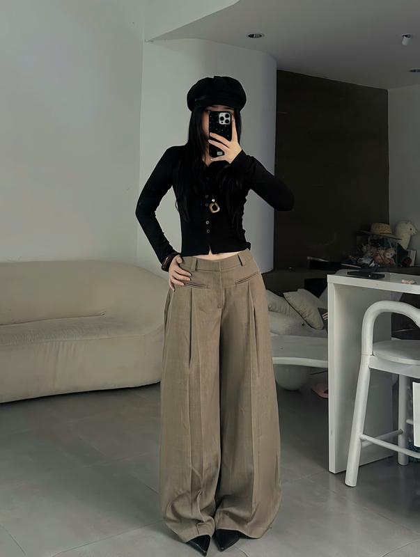 Quần dài ống rộng Modern Pants Migcool quần ống rộng nữ chất đũi xước form suông rộng 