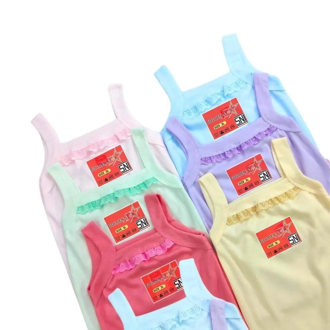 6 Pcs Kaos Singlet Anak Perempuan Sampai Remaja Putih Renda dan Mix Warna Usia 0-12 Tahun Tanpa Bolong Bayi Katun Cewek Newborn