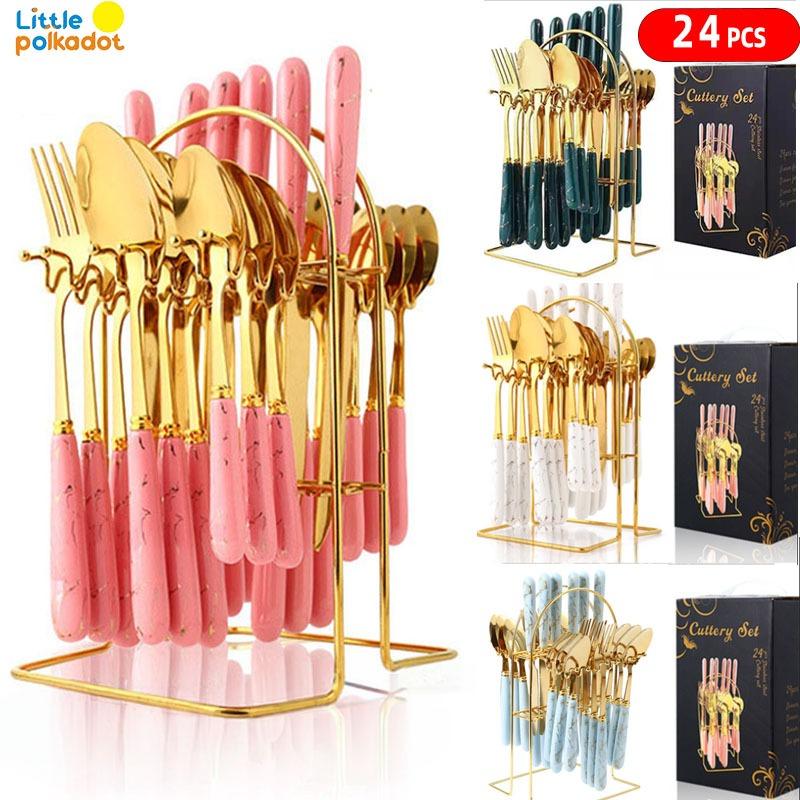 Sendok Garpu Set Sendok Garpu Dan Tempatnya Cutlery Set Sendok Sultan Makan Set Isi 24 Set Gold Marble Bahan Stainless Tebal Rapi Golden Spoon Marble Rak Stainles Souvenir Kado Gift Sendok Garpu Sendok Korea Set stainless Sendok Dan Garpu Set 1