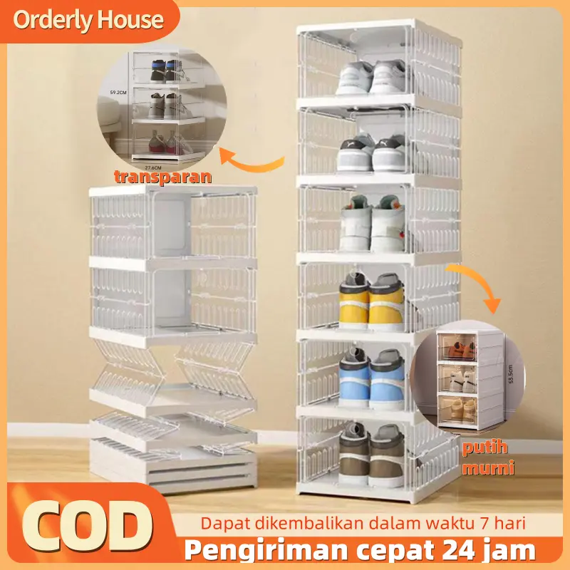 [COD 24h shipping] Kotak sepatu lipat multifungsi anti debu untuk lemari pakaian/portable dari plastik yang cocok untuk berbagai situasi di dalam rumah seperti kamar tidur asrama dan ruang tamu [Tidak perlu dipasang] dapat dilipat mainan