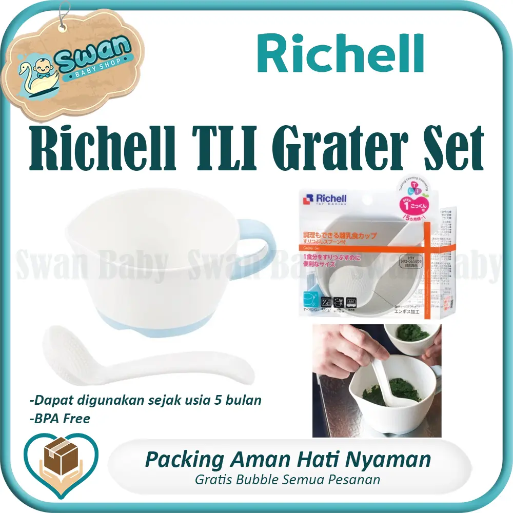 Richell TLI Grater Set / Penghalus makanan Bayi / Pembuat MPASI bayi / Mangkok penumbuk MPASI