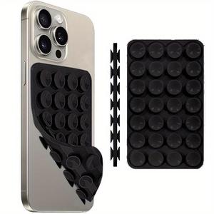 両面シリコン吸盤式スマホケースホルダー、ブラック。手持ちせずの強力グリップホルダー。自撮りや動画に最適。スマホ用ホルダースタンド、スマホアクセサリー。