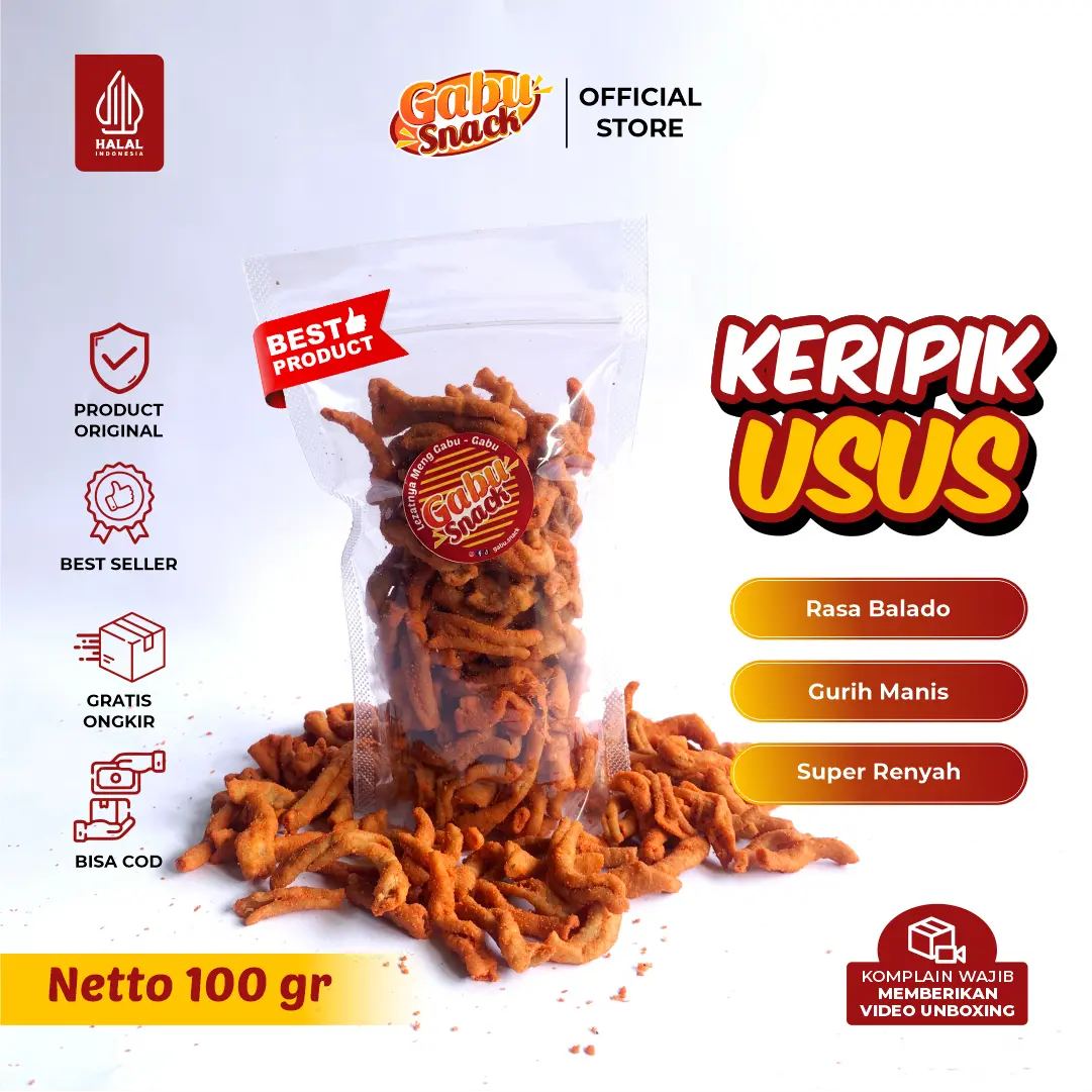 Usus Ayam Crispy Balado 100 gr Kemasan Pouch Camilan Kripik Pedas Manis