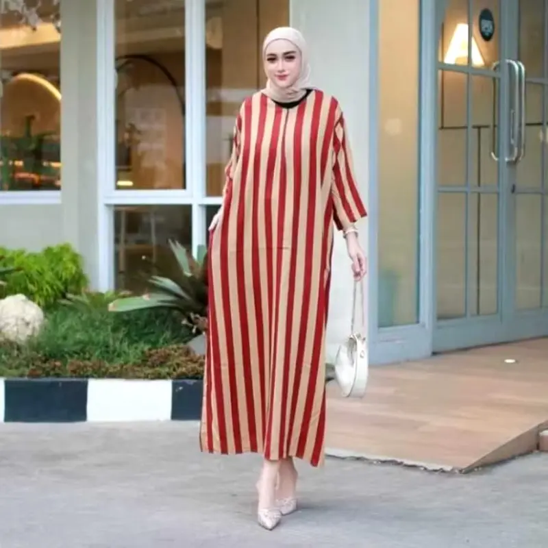 COD Daster Gamis Tangan 3/4 Motif Salur Terbaru Kekinian - Marun Salur Kcl, Satu Ukuran 1