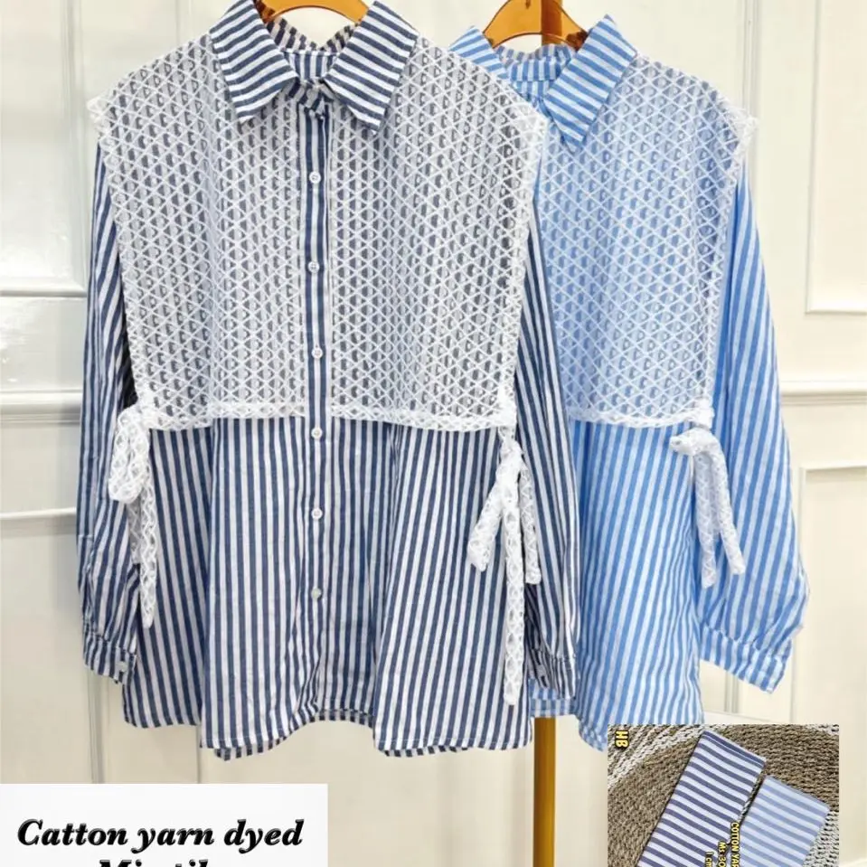 Baju Atasan Mewah Motif Salur Mix Brukat Putih Hitam
