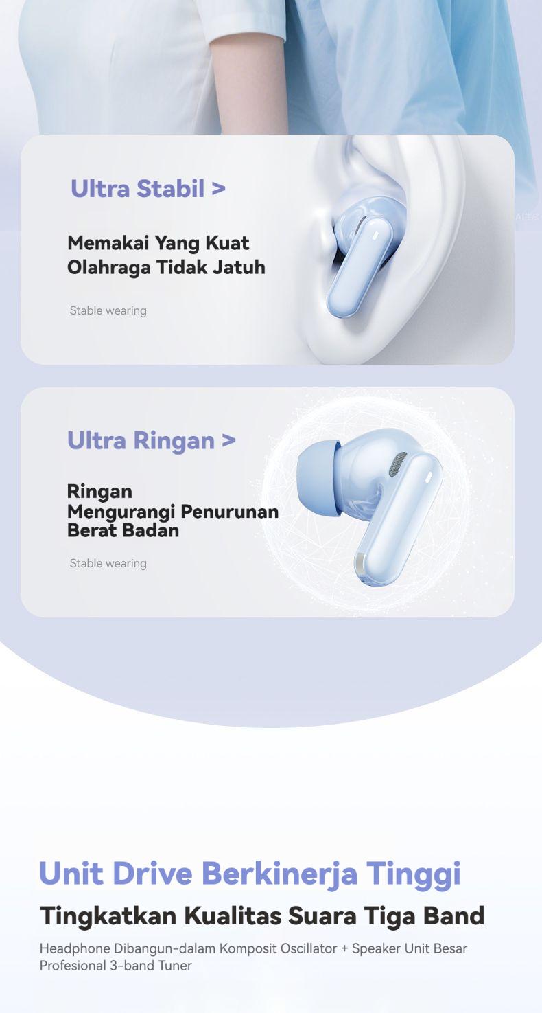 Yincoree TWS A29 Headphone Bluetooth nirkabel6.0 dengan headphone musik olahraga tahan air dan pengurangan kebisingan bass yang kuat dengan mikrofon untuk iOS dan Android