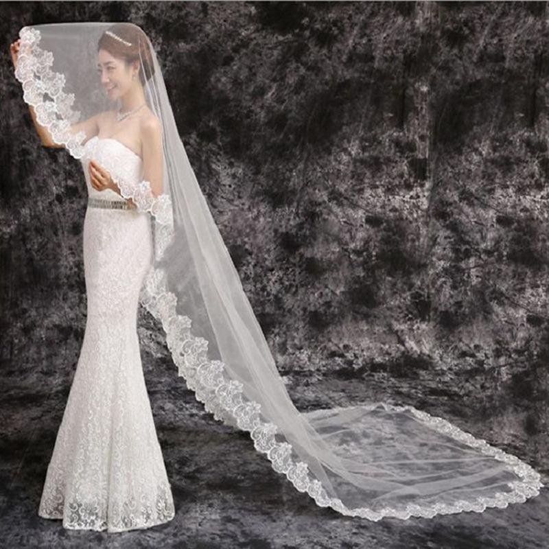 Product Introduction of 3M Bridal Veil Wedding Dress Accessories Bridal Wedding Tiara Wedding White Lace Flower Veil Party Hair Accessories 34