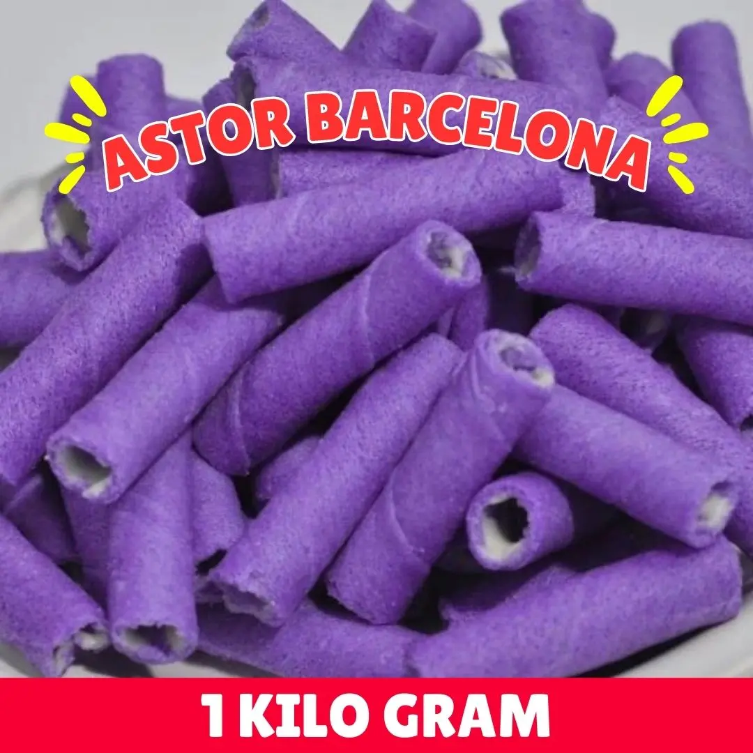 Astor Mini 1KG Murah Enak Renyah Astor Barcelona Wafer Rolls Hijau Kiloan Warna Ungu Rasa Bluberi