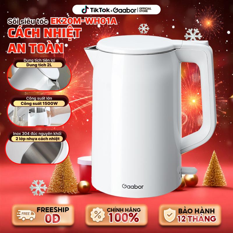  Gaabor | Bình đun nước siêu tốc ấm siêu tốc Gaabor EK20M-WH01A dung tích 2 lít công suất 1500W Inox 304 thép không rỉ vỏ nhựa chịu nhiệt cách nhiệt Đun Nước Ấm Siêu Tốc Đun Siêu Tốc nhựa đun sôi nhanh ấm điện tự sối ấm siêu tốc bền khách sạn 