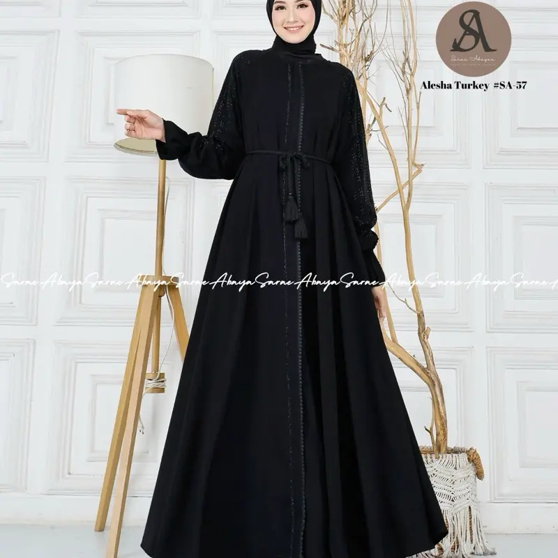 (Promo) Sarae Abaya Turkey Premium Alesha SA-57 Bordir Payet Ceruty Pesta Arab Turki Cantik Muslim Mewah Gamis Dress Wanita Lebaran Hitam Dewasa Kondangan 1