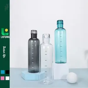 Tumbler Botol minum anti bocor / botol transparan / Tumbler olahraga / botol portable dengan panduan jam Air tupperware cute Cangkir Minuman Plastik Bottles Kitchenware Silicon Water