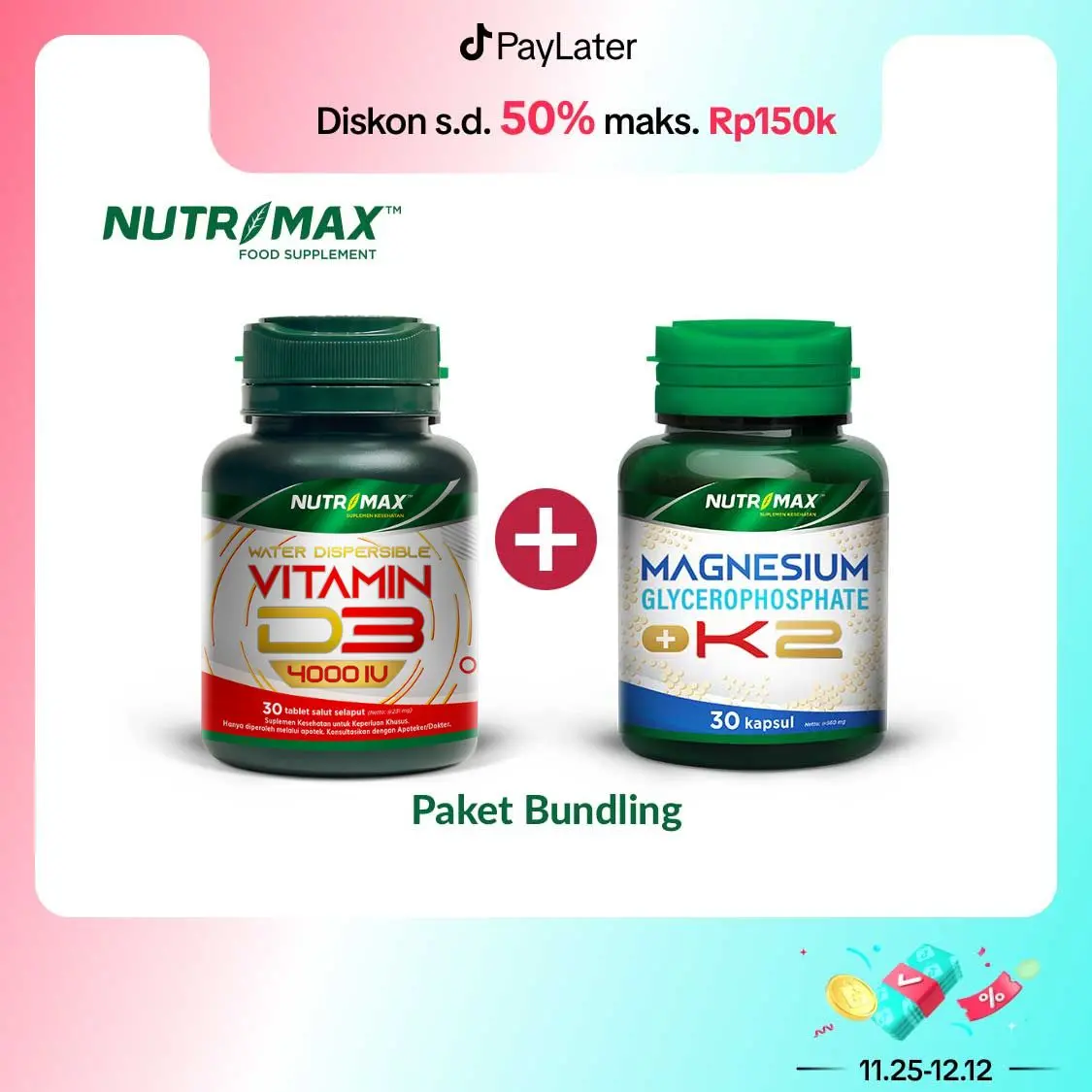 Paket Bundling Nutrimax Vitamin D3 4000 Nutrimax Magnesium Glyserophospate Plus K2