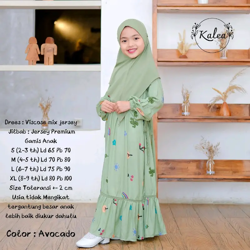 KALEA GAMIS ANAK SET JILBAB BAJU MUSLIM FREE HIJAB INSTAN USIA 23456789 tahun alzeta 2