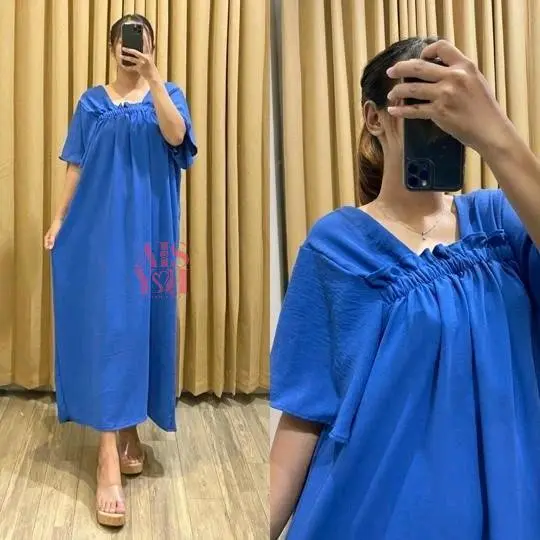 Daster Fuji Crinkle Airflow Kekinian Panjang - Homedress Ruffle Fuji Style Audy Maura Slim Premium dress 3/4 4