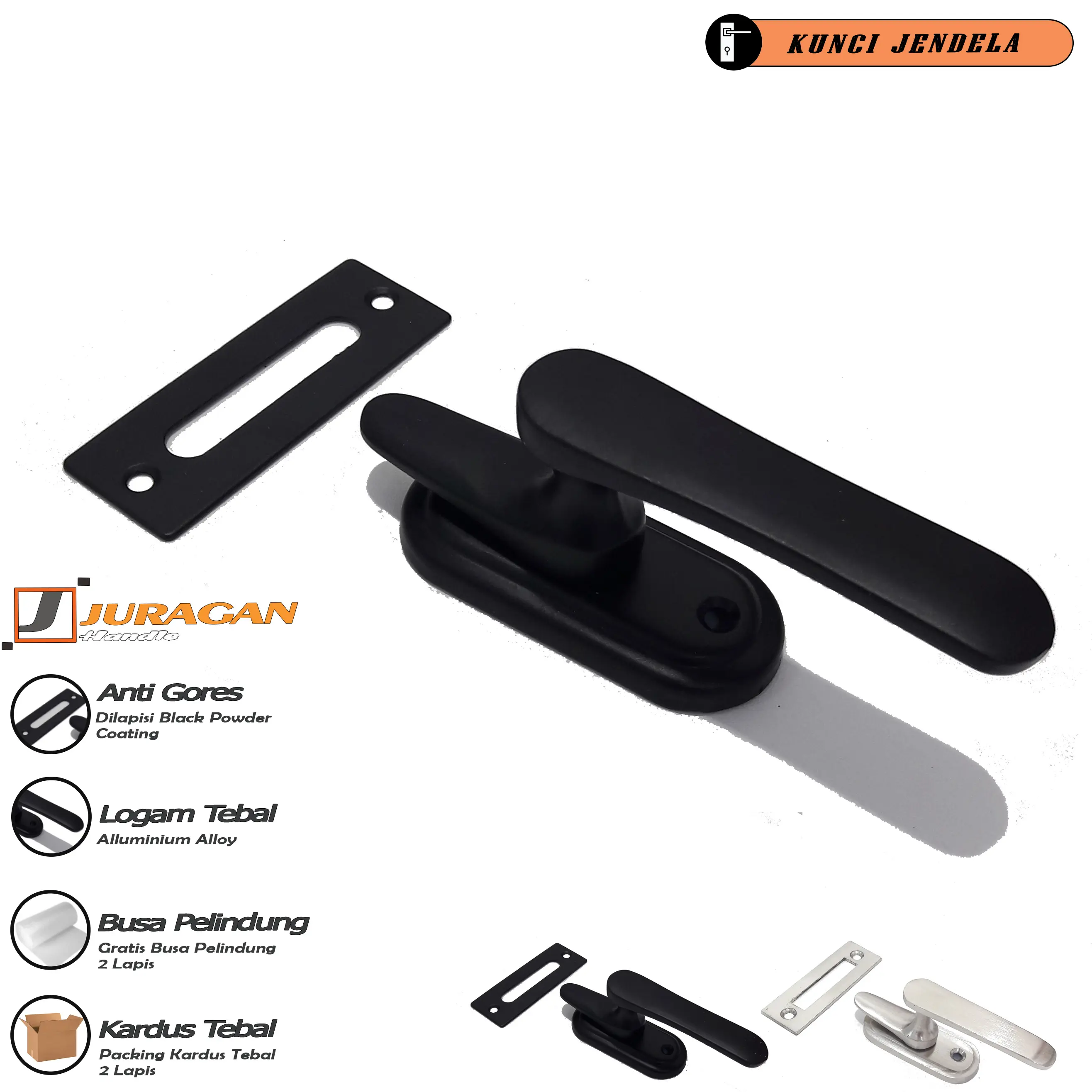 Kunci Jendela Rumah Full Set Hitam - Slot Jendela Rambuncis - Panolet Grendel Jendela Aluminium