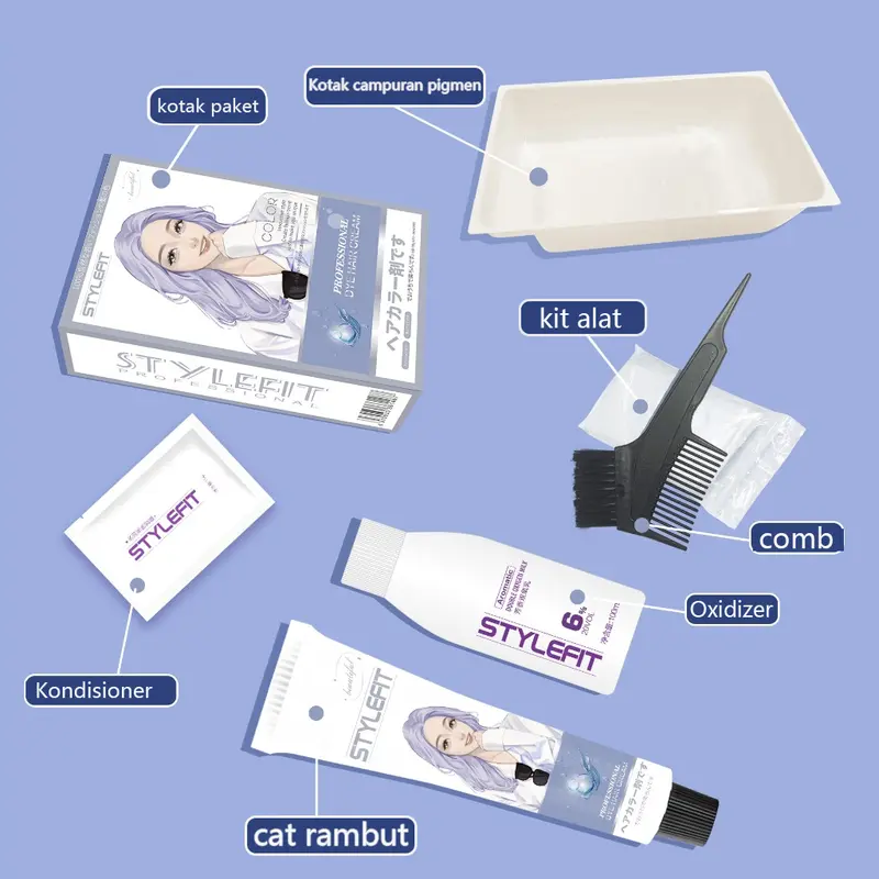 【Gratis hair mask dan alat cat】Cat rambut 210ml ungu hitam warna natural,Tidak perlu bleach,Tanpa ammonia,Cowok cewek bisa pakai(cat pewarna rambut,hair color,pewarna rambut,cat rambut ash brown hair color,cat rambut bleaching ,cat rambut coklat) 6