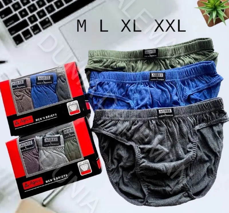 Isi 3 pcs Celana Dalam Pria  AGREE bahan Katun Size M L XL XXL  Boxer Dewasa Cowok Karet Motif Pendek Lembut 2