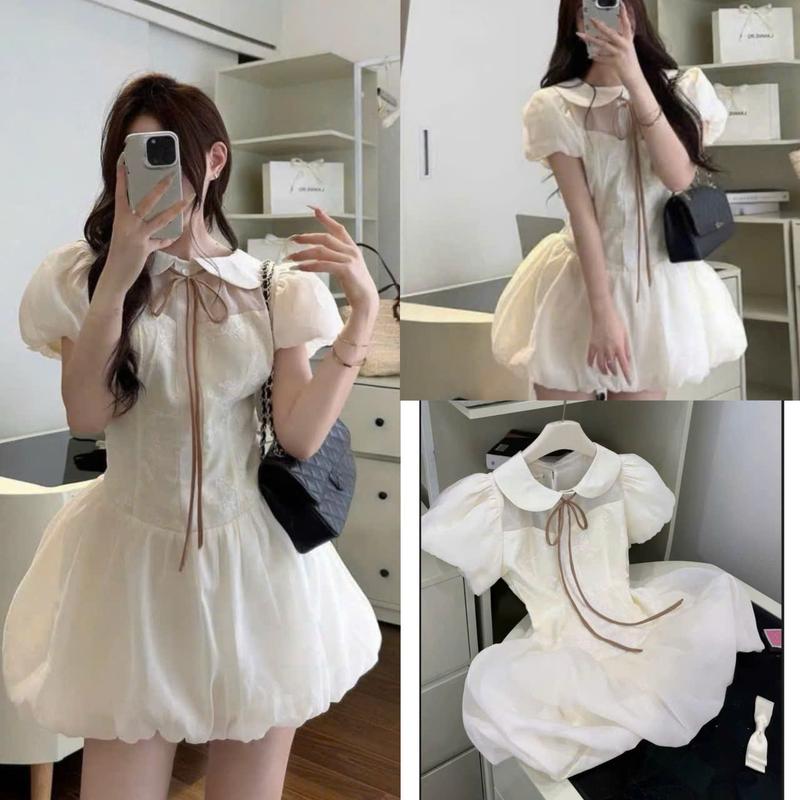 Váy Đầm Babydoll Trắng Dáng Xòe Tay Bồng Phong Cách Tiểu Thư Nữ Tính Dễ Thương KAZYDRESS_V267
