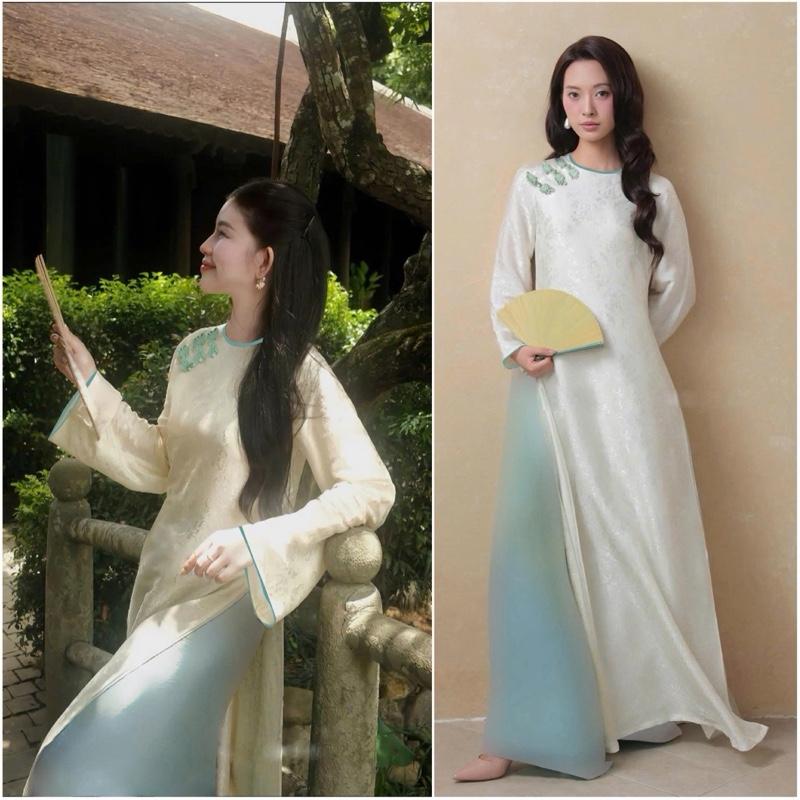 Áo Dài Gấm Thọ Dơi A132 Áo Dài Phom Suông Cổ Tròn Phối Viền Phối Nút Tàu Duyên Dáng Phù hợp đi chúc Tết 2026 Lễ Chùa đám cưới - Akara Closet