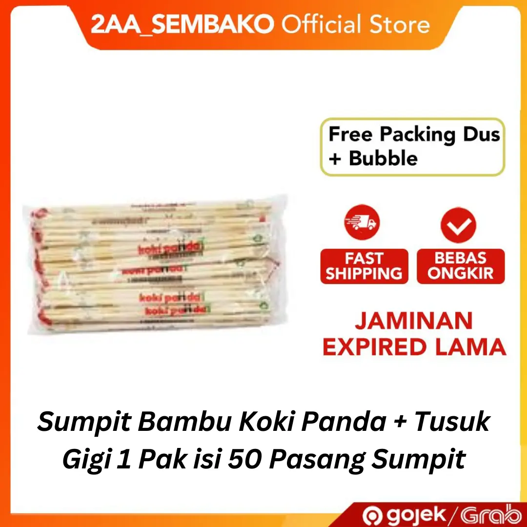 Sumpit Bambu Koki Panda + Tusuk Gigi 1 Pak isi 50 Pasang Sumpit