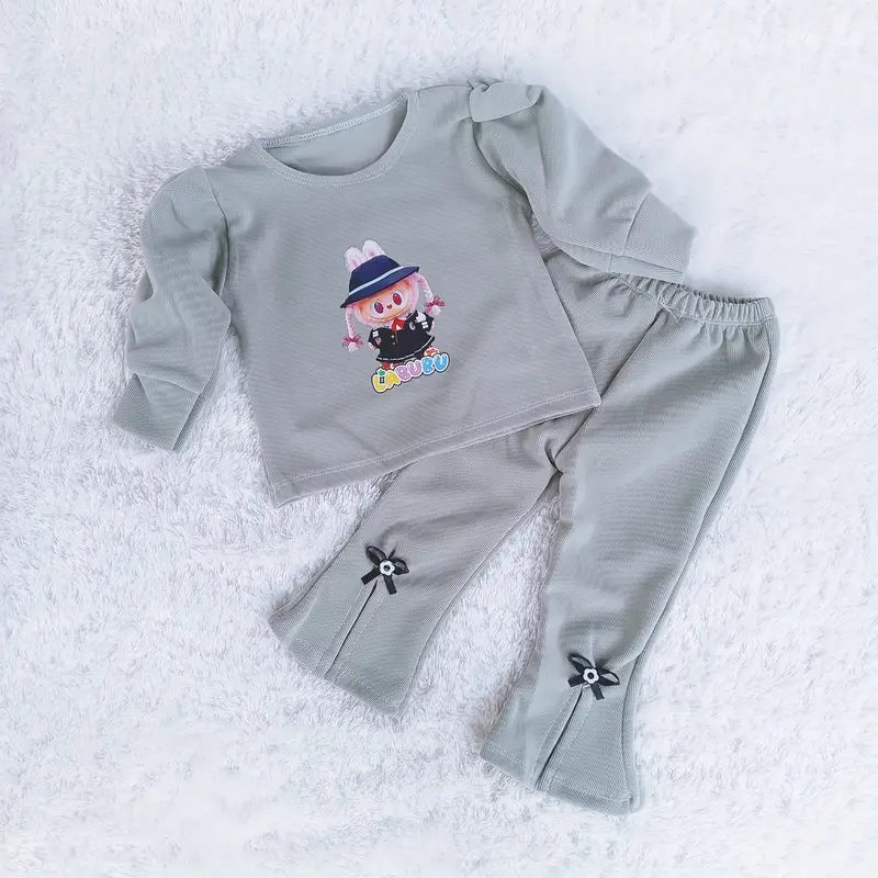 PAKET BUNDLE 3PCS setelan anak perempuan Labubu hit kekinian viral tik tok usia 1-8 tahun Polos Lengan panjang Bayi Katun Parsel 7