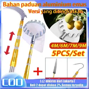 6M 5in1 Tongkat Panjang Untuk Petik Buah metal fruit picker Alat Petik Buah Tongkat Pemetik Buah Teleskopik 6Meter Tiang Teleskopic Jaring Celup Pemetik Buah Alat Petik Buah Serbaguna Bisa Pasang Gergaji