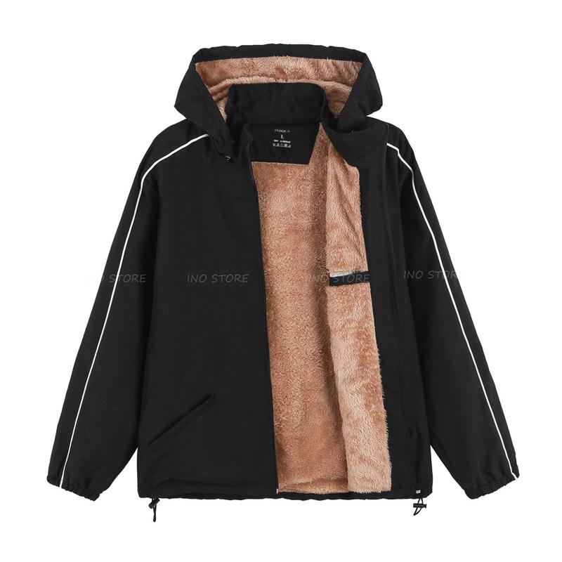 Áo khoác gió nam nữ lót lông cừu mềm mại giữ ấm cơ thể cản gió cản bụi kháng nước Top Jacket Đen Có 3 Túi Khóa Menswear