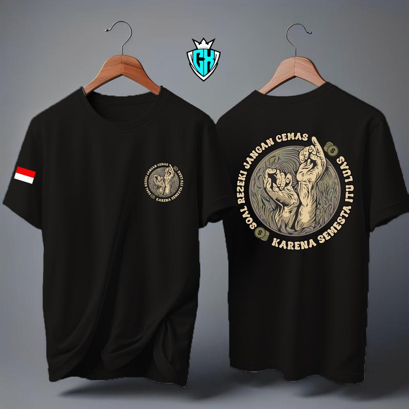 KAOS ATASAN SOAL REZEKI JANGAN CEMAS KARENA SEMESTA ITU LUAS BENDERA/KAOS LENGAN PENDEK/KAOS POLOS Oblong Combed Dewasa 0