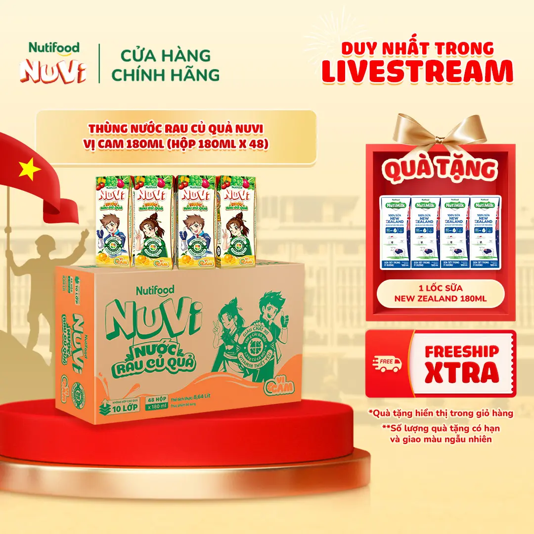 Thùng Nước Rau Củ Quả NuVi 180ml (Hộp 180ml x 48)
