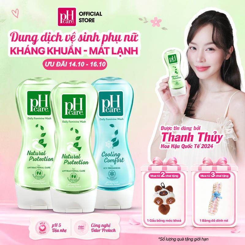 Dung dịch vệ sinh phụ nữ pH Care Kháng Khuẩn Thiên Nhiên, Mát Lạnh Bạc Hà, Dưỡng Da Sáng Hồng 150ml