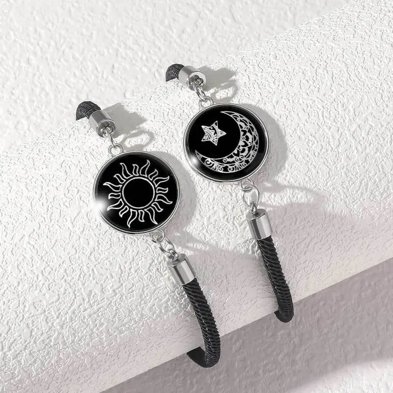 Sun and Moon Stainless Steel Gemstone Lovers Best Friend Bracelet Braided Hand Rope Valentine's Day Couple Love Luminous Bracelet