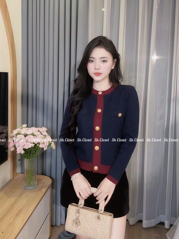  AL13- Áo Len Cardigan Nữ Dài Tay Cổ Tròn Phối Màu Cúc Hoạt Tiết Sang Chảnh Chất Liệu Len Dệt Kim Mềm Mịn Co Giãn Dễ Phối Hợp Mùa Thu Đông Thiết Kế Thời Trang Thanh Lịch Tinh Tế 